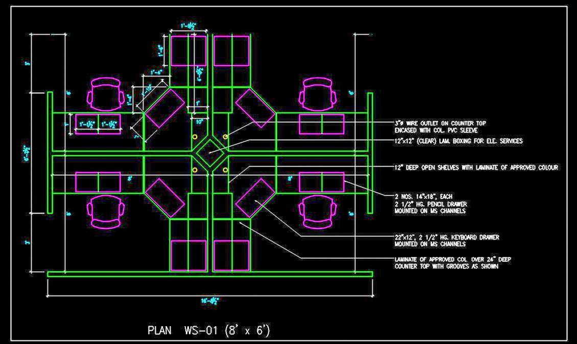 Office Cubicle Free CAD Block with 4 Workstations